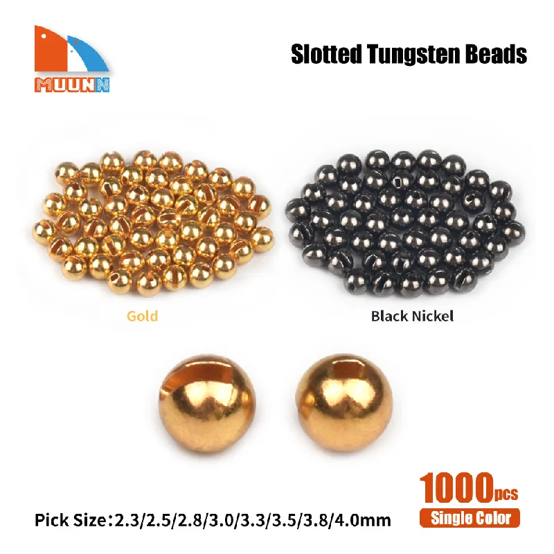 MUUNN 1000pcs 2.3~4.0mm Tungsten Slotted Beads Fly Fishing Beads,Trout Catfish Fishing Nymph Flies Tying Material Gold Copper Silver