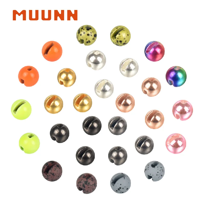 MUUNN 100pcs Colorful Tungsten Slotted Beads 2.5mm-3.8mm Fly Tying Bead,Fly Fishing Material Trout Perch Lure Pink Yellow Orange Rainbow