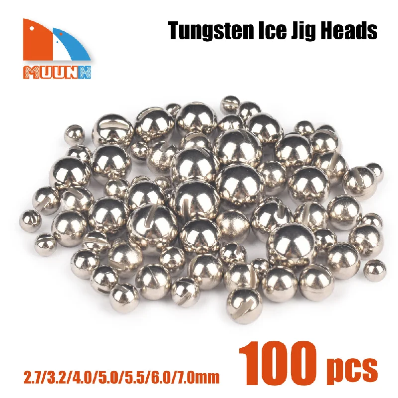 MUUNN 100PCS Tungsten Ball Jig Head  ,Winter Ice Fishing Hooks  2.5mm/3.0mm/4mm/5mm/6mm/7mm/8mm DIY Winter Pike Panfish  Lure