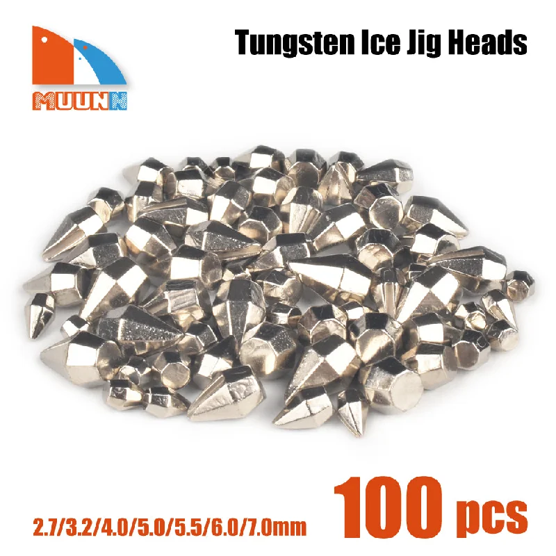 MUUNN 100PCS Tungsten Faceted  Jig Head ,  Diamond Ice Fishing Jig Without Hook 2.7mm/3.0mm/4mm/5mm/6mm DIY Winter Pike Lure