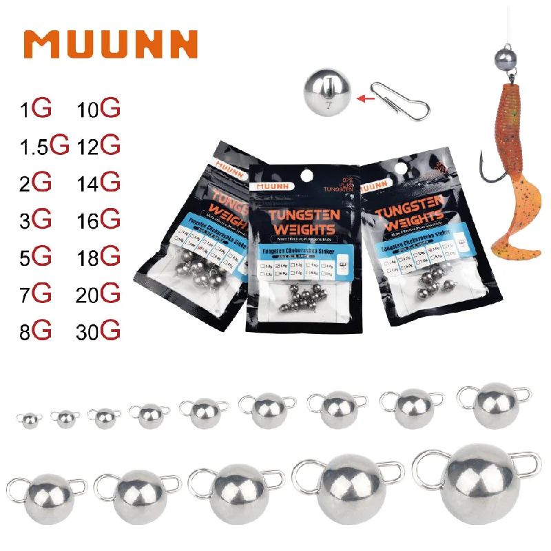 MUUNN 10PCS Tungsten Cheburashka Sinker,1G-30G Lure Fishing Weight,Tackle For Soft Worm Bait,Bass Bluegill Crappie Lures