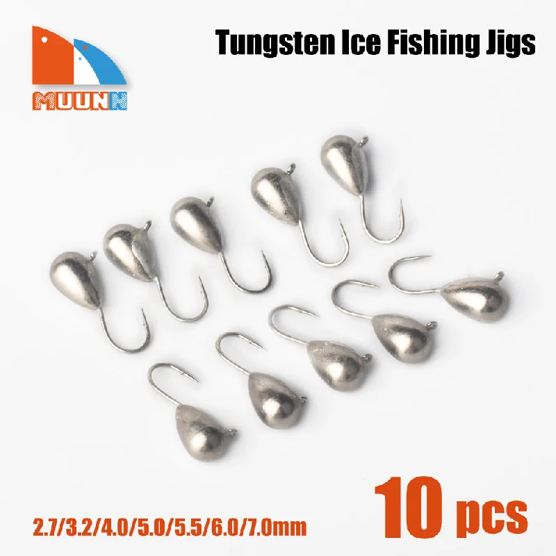 MUUNN 10PCS Tear Drop Tungsten Ice Jig,Fishing Winter Hook 2.7mm/3.2mm/4mm/5mm/5.5mm,Ice Jig With An Eyelet,Plain