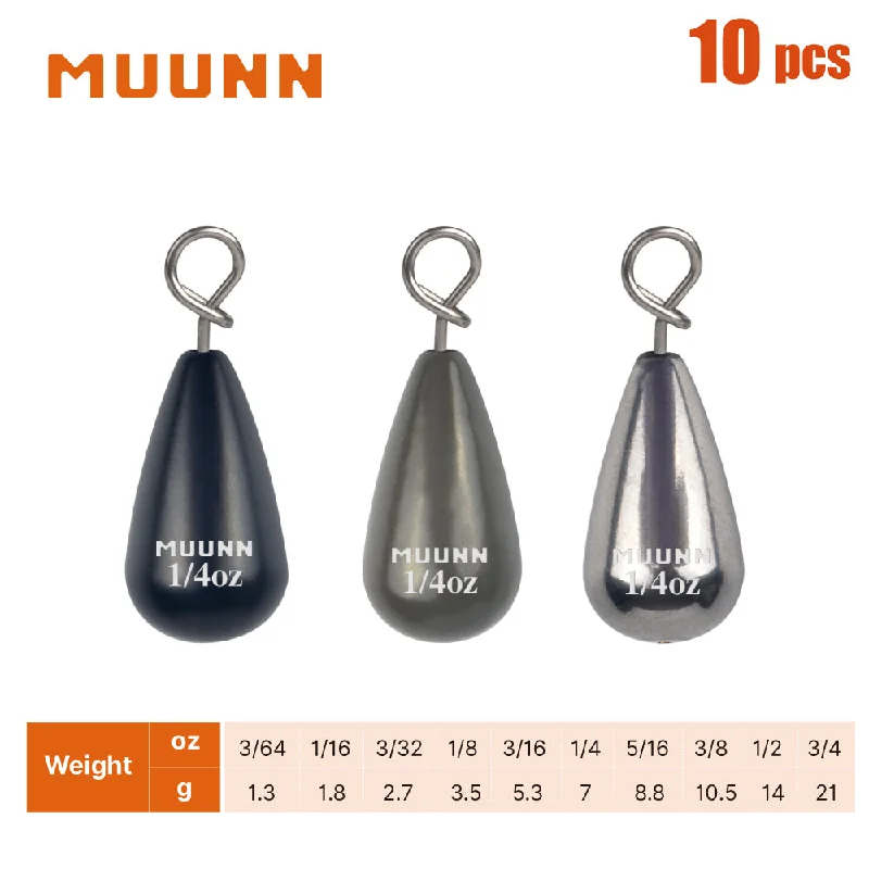 MUUNN 10PCS Tungsten Sinker Shot Tear Drop Weight,1.3g-10.5g,Jika Rig Weights Line Hook Connector,Bass Perch Trout Fishing Lure 3 Color