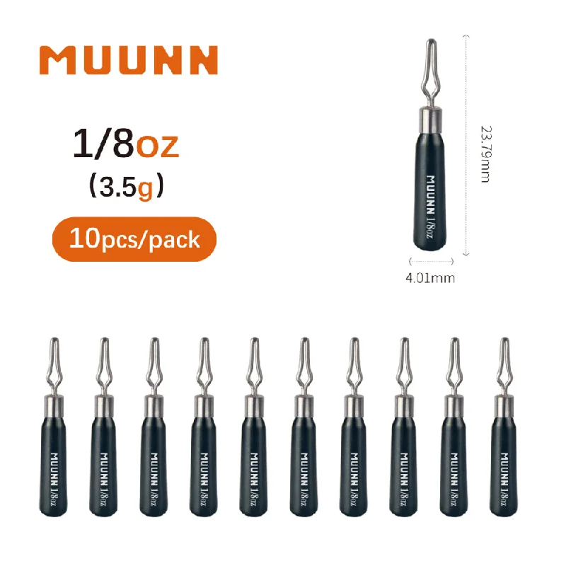 MUUNN 10PCS Tungsten Skinny Drop Shot Weight,Jika Rig Sinkers 1/8OZ-1OZ,Bass Walleye Panfish Lure Fishing Accessories