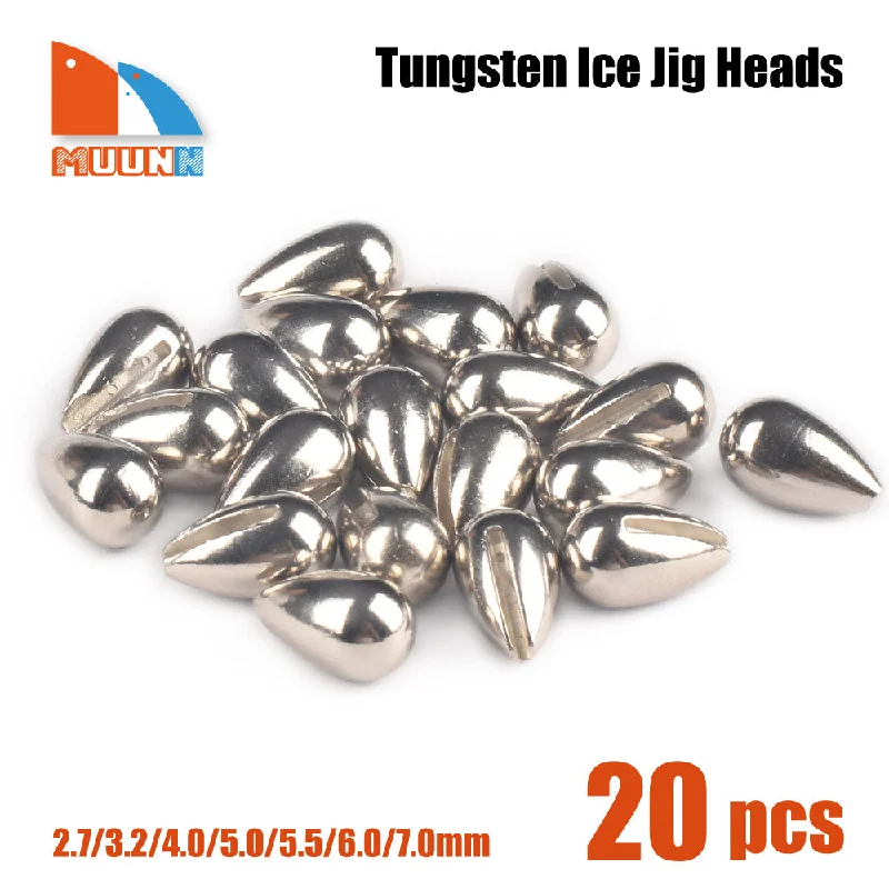 MUUNN 20PCS Tear Drop Tungsten Ice Jig Head,Without Hook DIY Winter Fishing Welding Material, 2.7/3.2/4/5/5.5/6/7mm