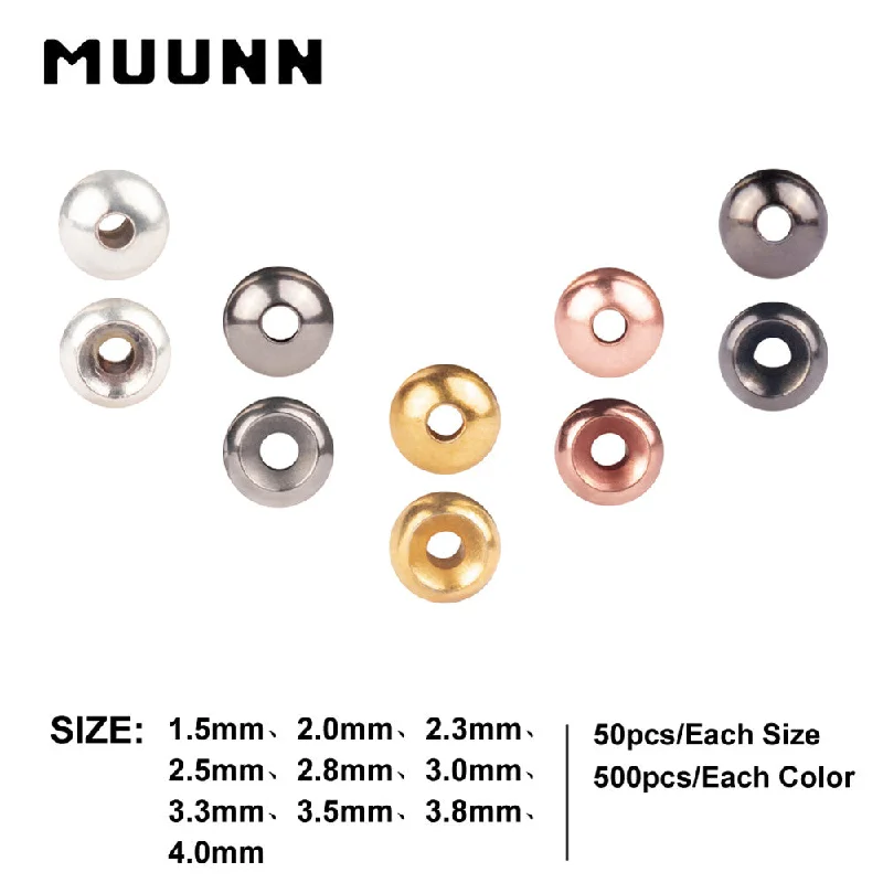 MUUNN 500pcs 1.5-4.0mm Fly Tying Countersunk Tungsten Beads ,10 Sizes Nymph Flies Head Material,Fishing Accessory Electroplat