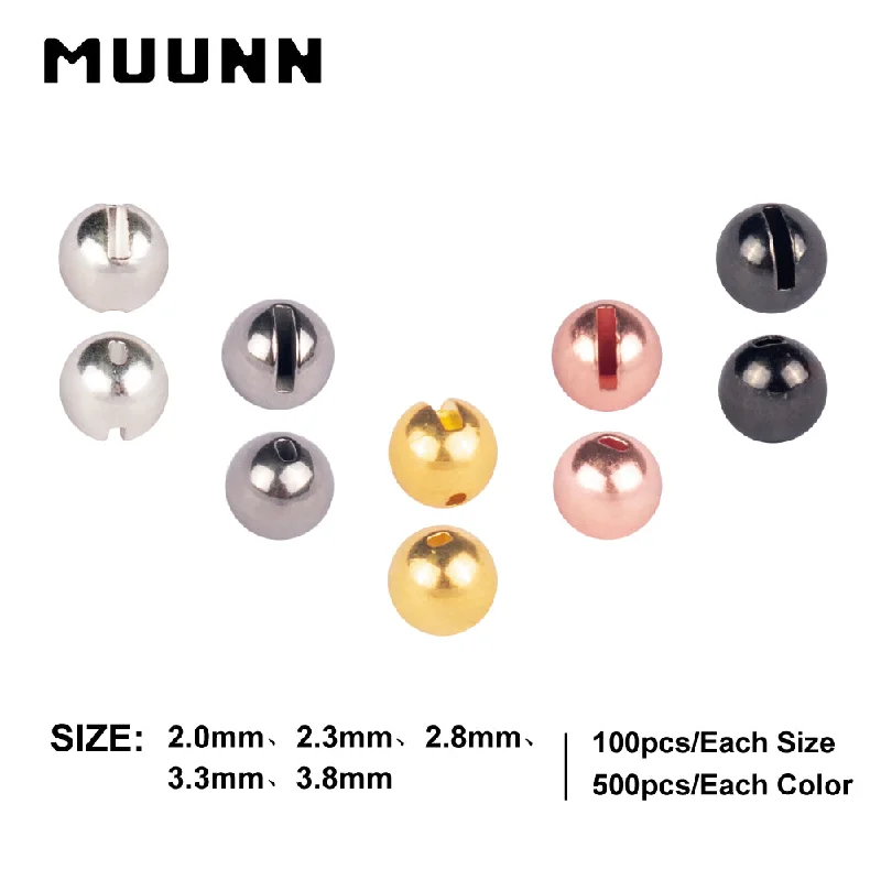 MUUNN 500pcs 2.0/2.3/2.8/3.3/3.8mm Tungsten Slotted Beads  Fly Tying Material Multi-Color 5 combinations  Fly Fishing