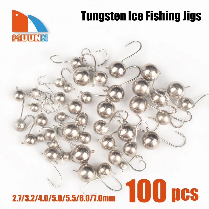 MUUNN Tungsten Ball Ice Jigs,Winter Fishing Hook Plain 2.5mm~8mm,Hayabusa Ice Hook Pike Panfish Perch Lure Tackel