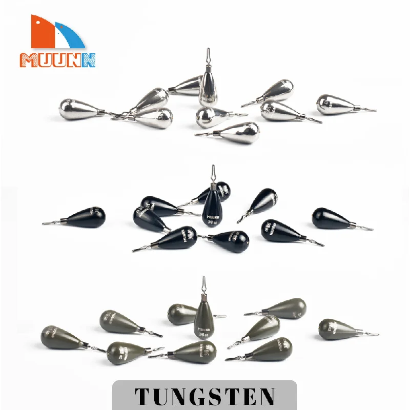 MUUNN Tungsten Sinker 10pcs Tear Drop Shot Weights Fishing Accessories 1.3g -21g Texas/Carolina Rig Bass Salmon Panfish Lures