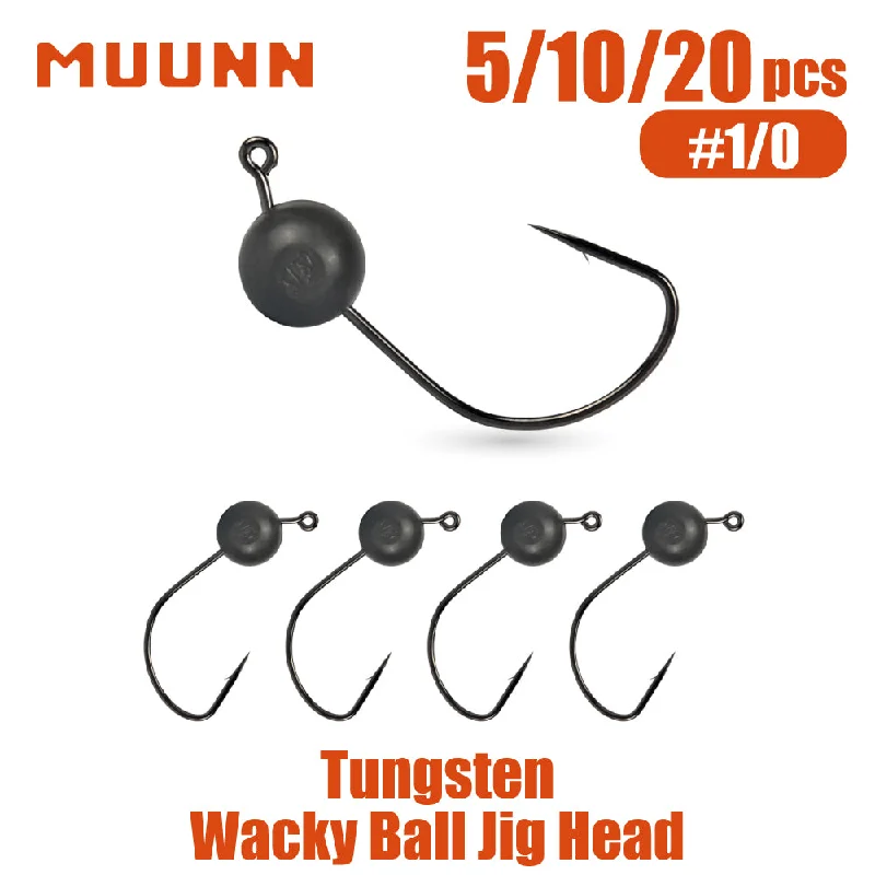 MUUNN Tungsten Wacky Ball Jig Heads, Wacky Rig Texas Rig Hook Finesse Jig for Soft Plastics/Wacky Worms Bass Fishing