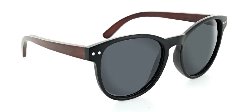 Optic Nerve Bamboo Woodstock Polarized Sunglasses - Black with Genuine Bamboo Temples w/ Smoke Lens